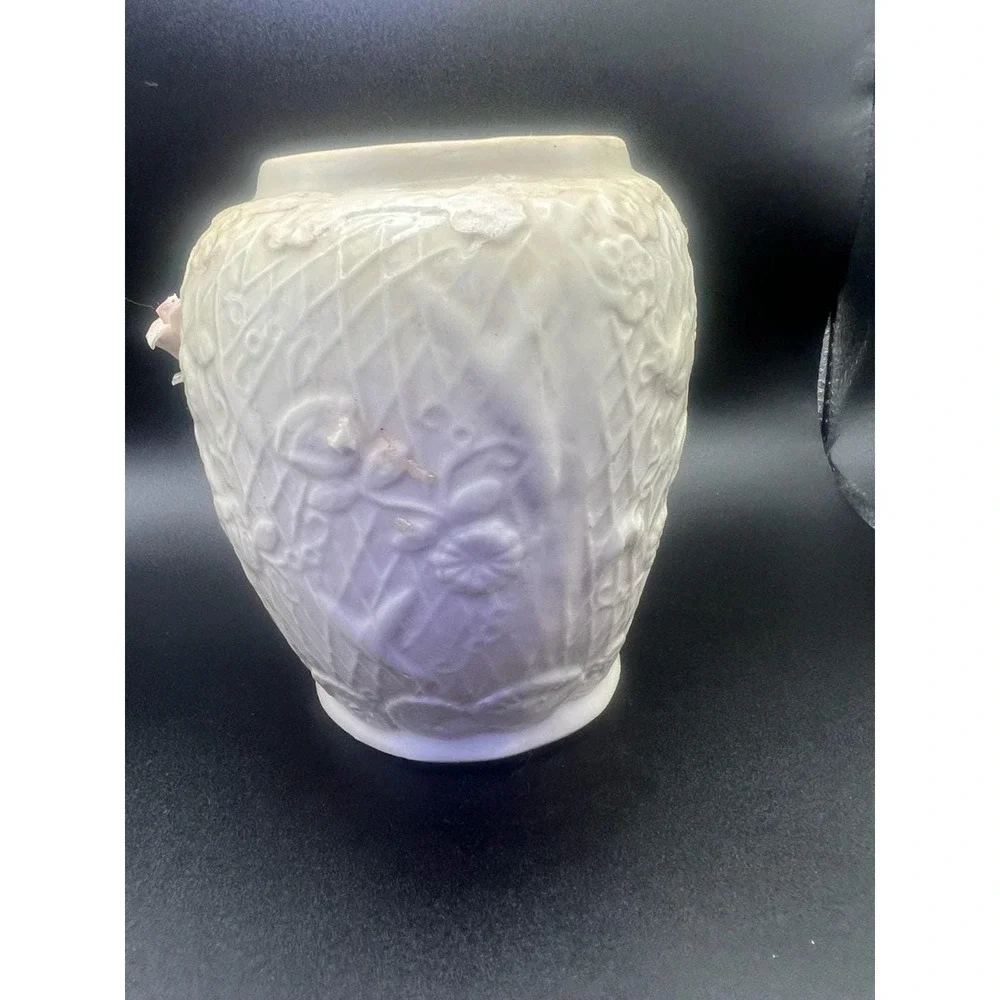 Vintage Porcelain Vase with  3D Roses, Ribbons, and Diamond Embossed Pattern,